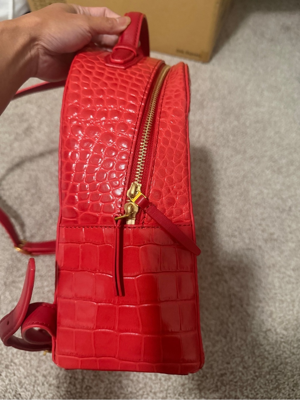 “Authentic” Tory Burch Red Croc-Embossed Mini Backpack - Picture 6 of 7